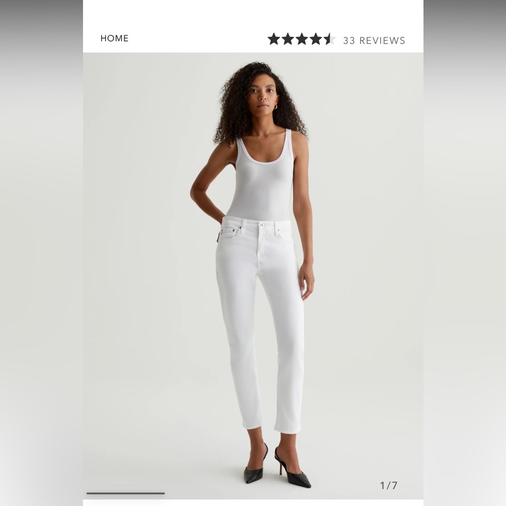 Ag Adriano Goldschmied White Ankle Cropped Jeans ex boyfriend slim